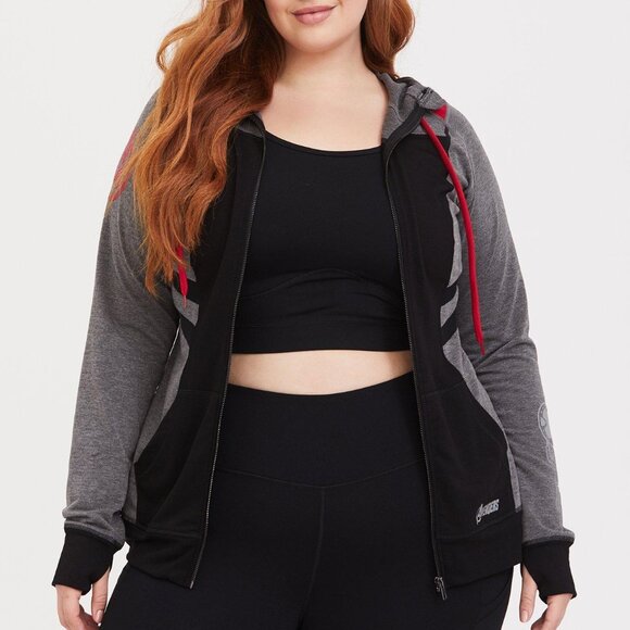 Torrid Her Universe Marvel Avengers Endgame Red & Black Mesh Zip Active Hoodie - Picture 4 of 6